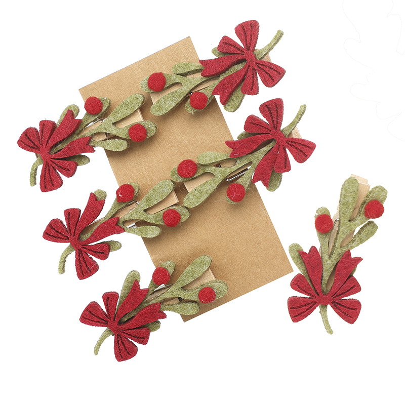 Felt Mistletoe With Red Bows Peg Set Christmas Decorations by Heaven Sends